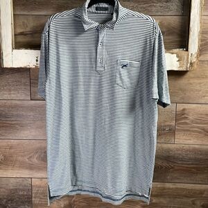 Turtleson Men’s Performance Striped Polo Shirt, Size Large, Blue Striped